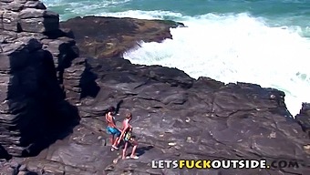 Outdoor Adventure: Babe Gets Caught In The Act On A Rock